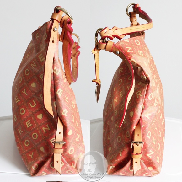 Dooney & Bourke Hobo Bag Crossword Collection Scrabble Canvas Vachetta Trim - Picture 3 of 10